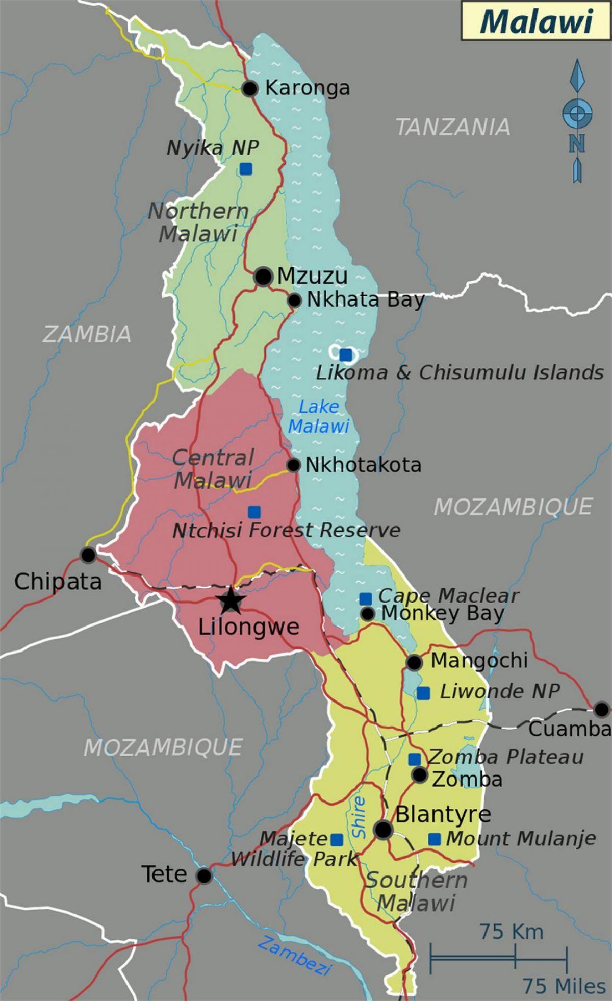 carte du lac Malawi en afrique