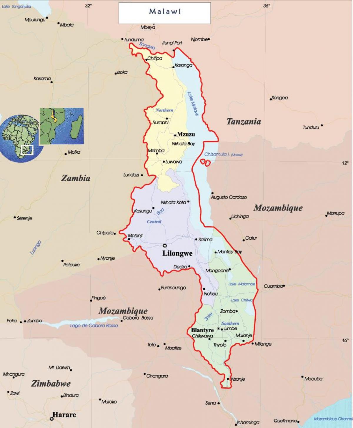 carte du Malawi politique