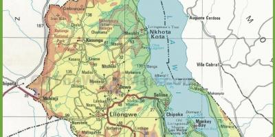 Carte de la carte physique du Malawi
