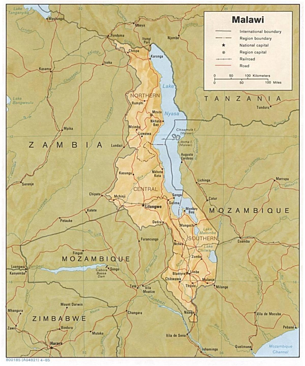 le lac Malawi sur la carte