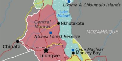 Carte du lac Malawi en afrique